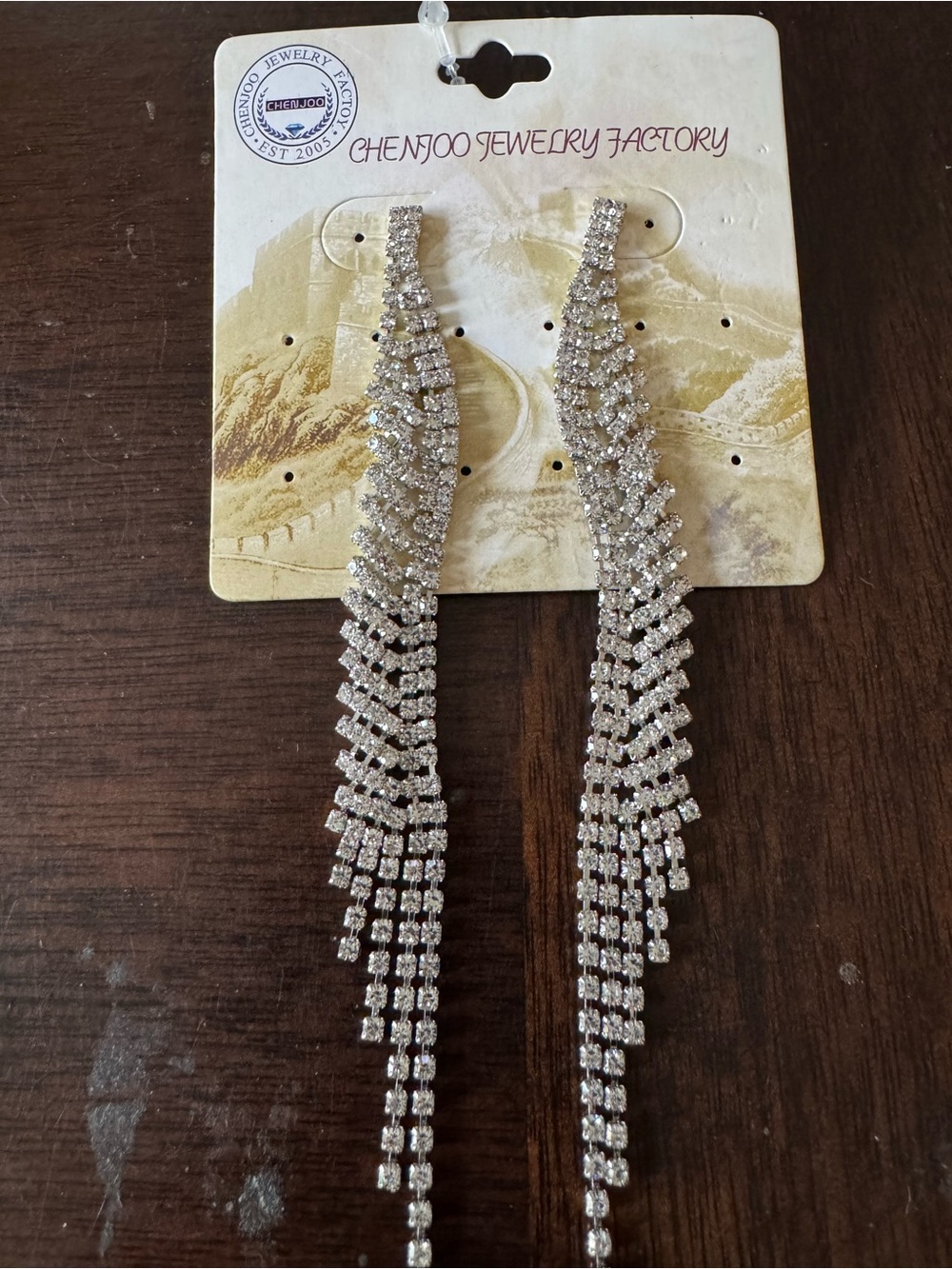 Chenjoo Long Silver Crystal Fringe Earrings